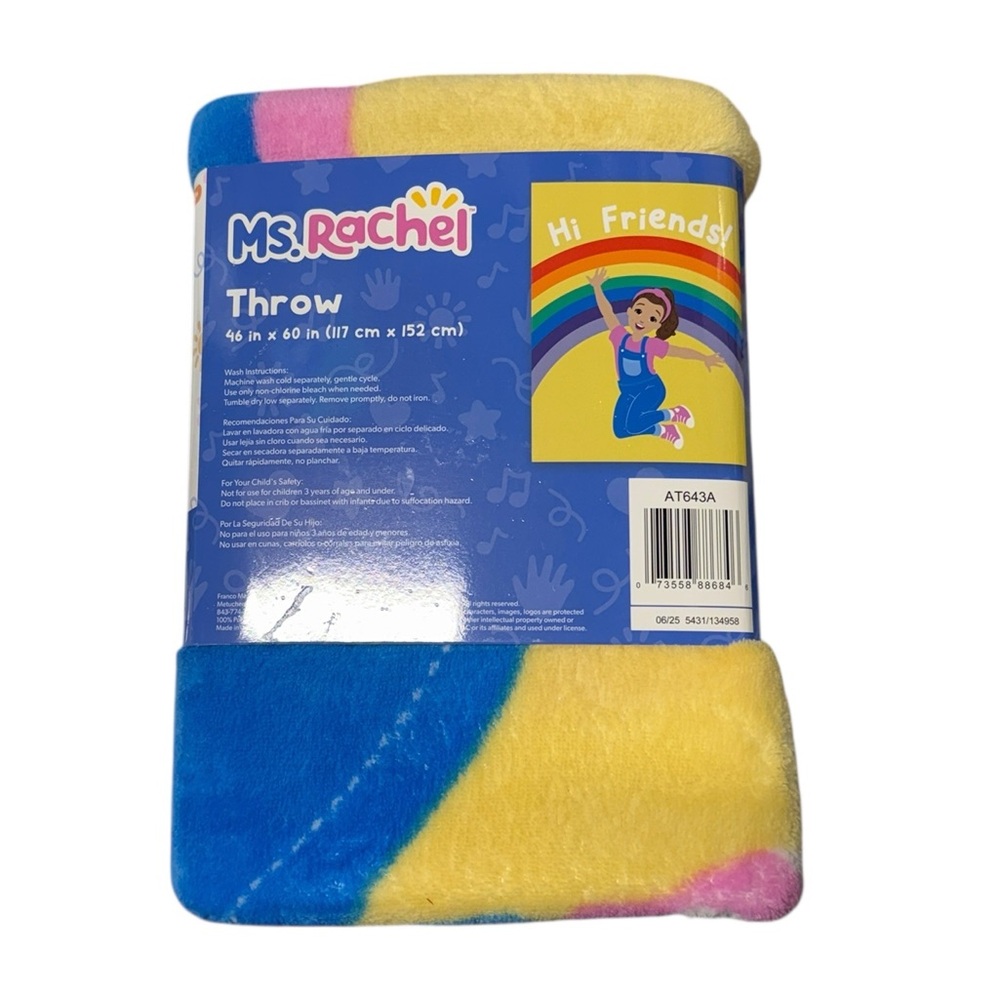 NWT Ms. Rachel Colorful Hi Friends Throw Blanket Rainbow YouTube TV